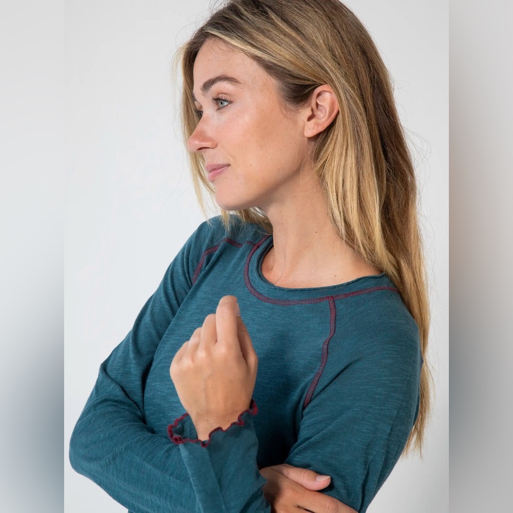 Lily Cotton Long Sleeve Tee Shirt- Teal- XXL - Picture 2 of 6